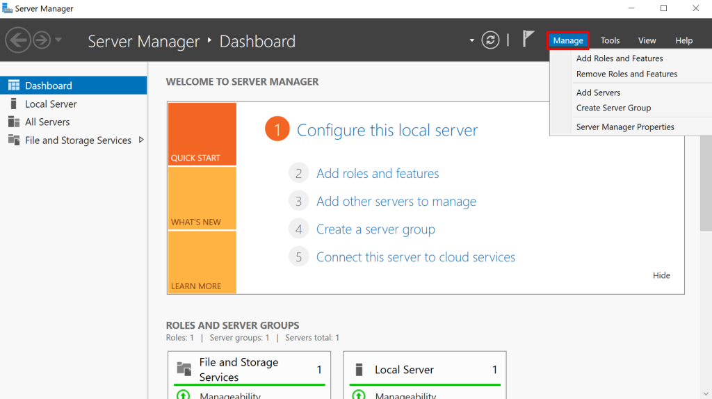 Click on the manage button