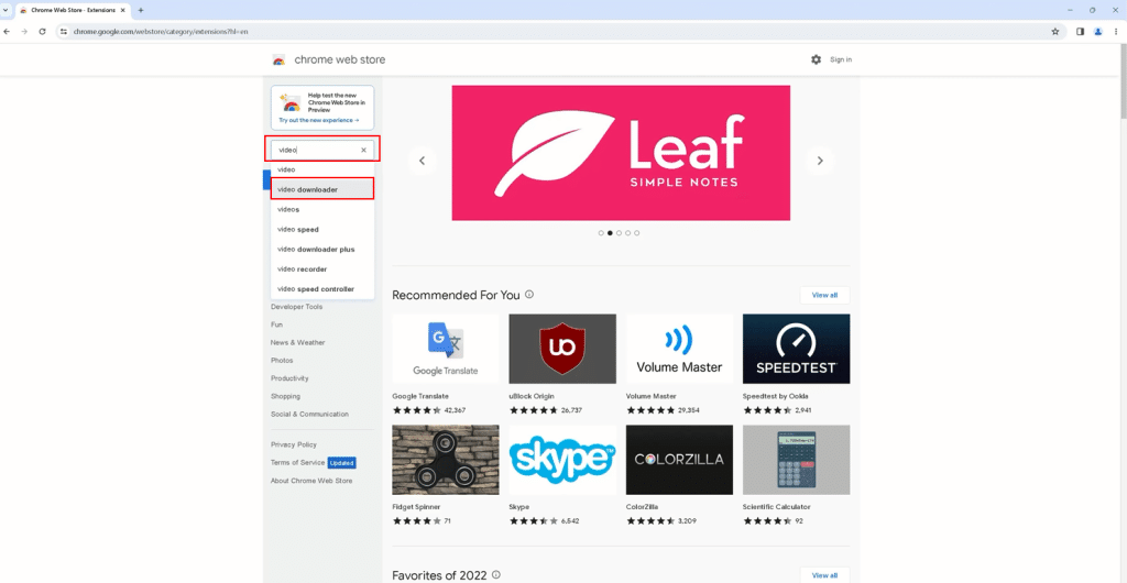 Serach for video Downloder.